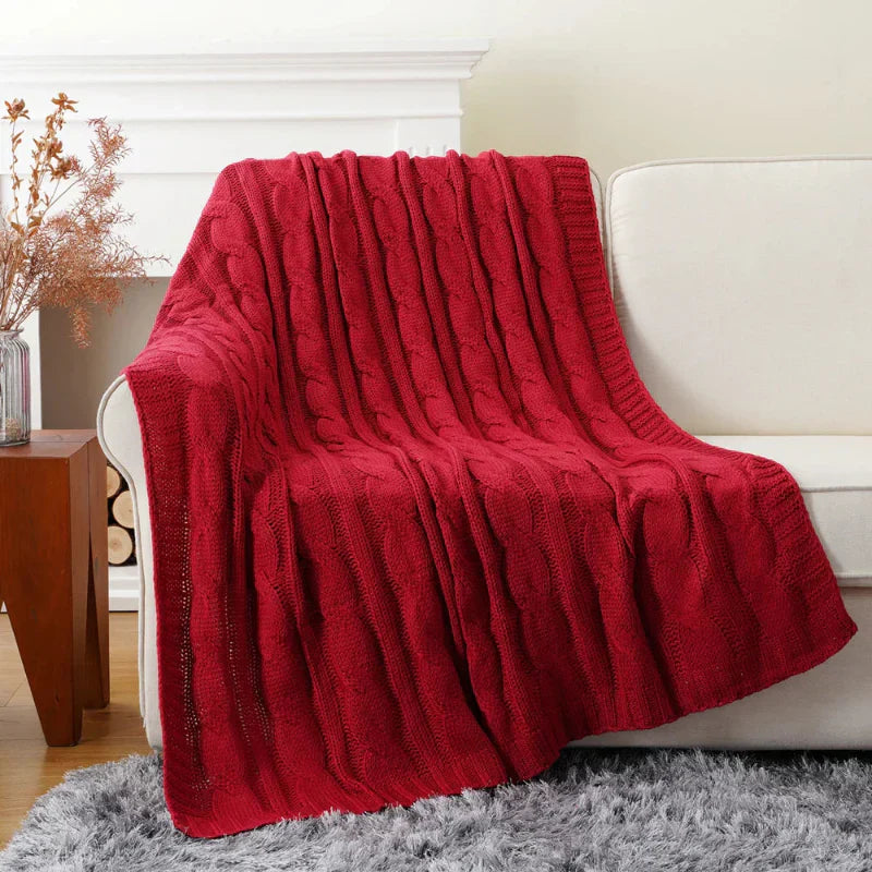 Textured Knit Throw Blanket Ultra Soft Cable Knit Warm Beige