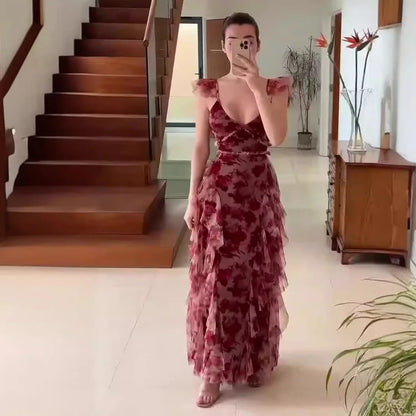 Beautiful Floral Long Evening Dress - OutfitLondon