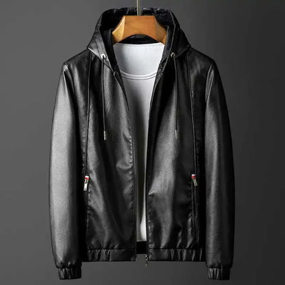 Edgy Biker Leather Hoodie Jacket - OutfitLondon