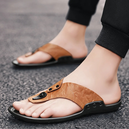 Luxury Leather Slide Sandals with Grip Sole
