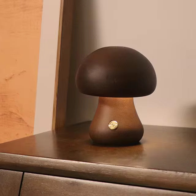 Rustic Wooden Mushroom Shaped Desk Lamp
