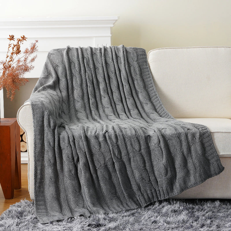 Textured Knit Throw Blanket Ultra Soft Cable Knit Warm Beige