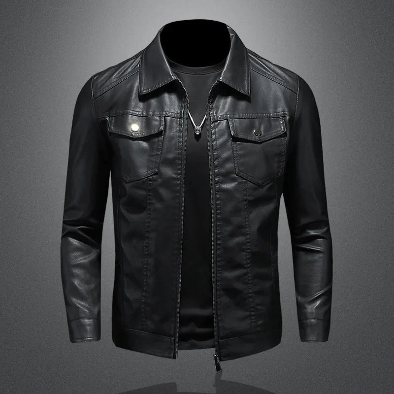 Men's Classic Synthetic Leather Jacket - OutfitLondon