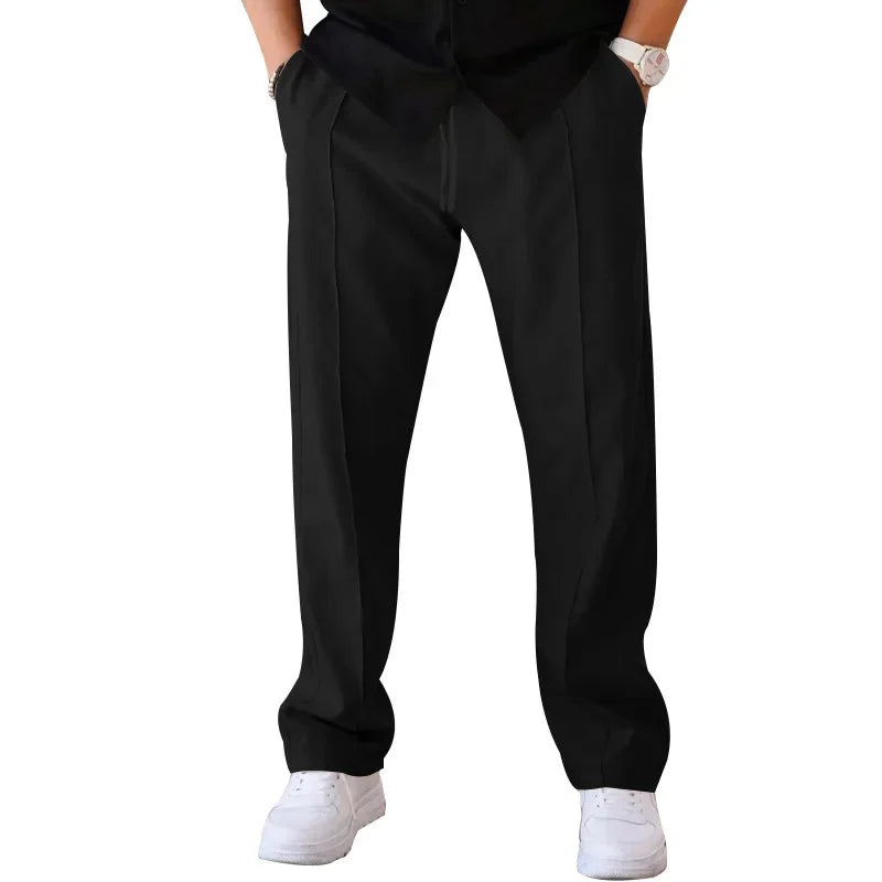 Relaxed Fit Straight Leg Elastic Waist Pants