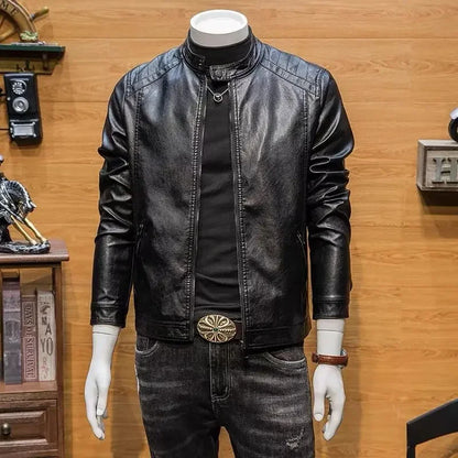 Fitted Mens Synthetic Leather Biker Jacket