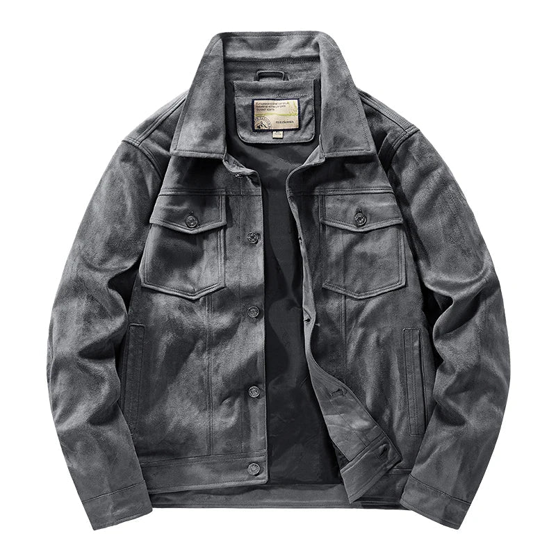 Men's Suede Jacket Rugged Turn Down Collar Brown