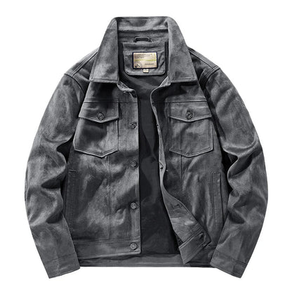 Men's Suede Jacket Rugged Turn Down Collar Brown