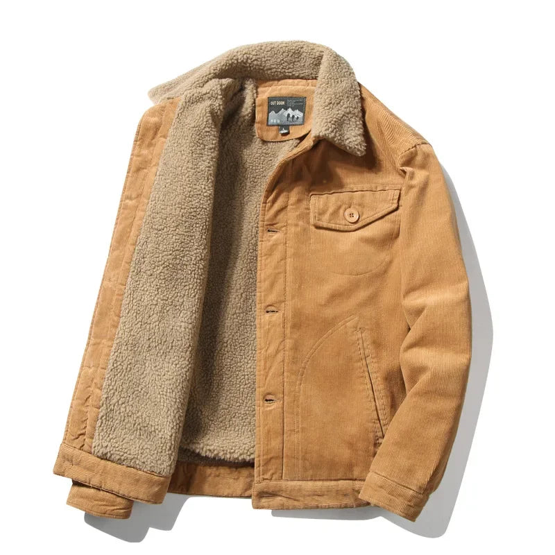 Warm Insulated Corduroy Parka Jacket For Men
