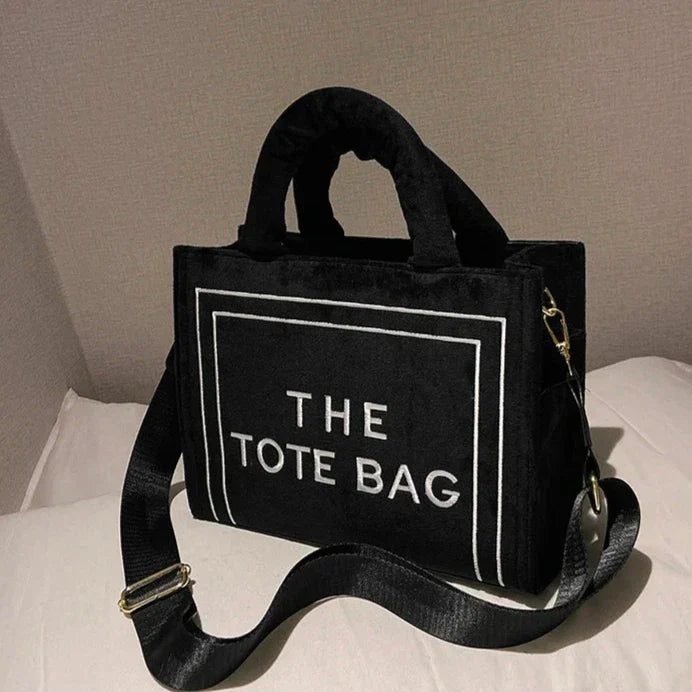 London Statement Square Tote Bag Soft Velour Letter Print