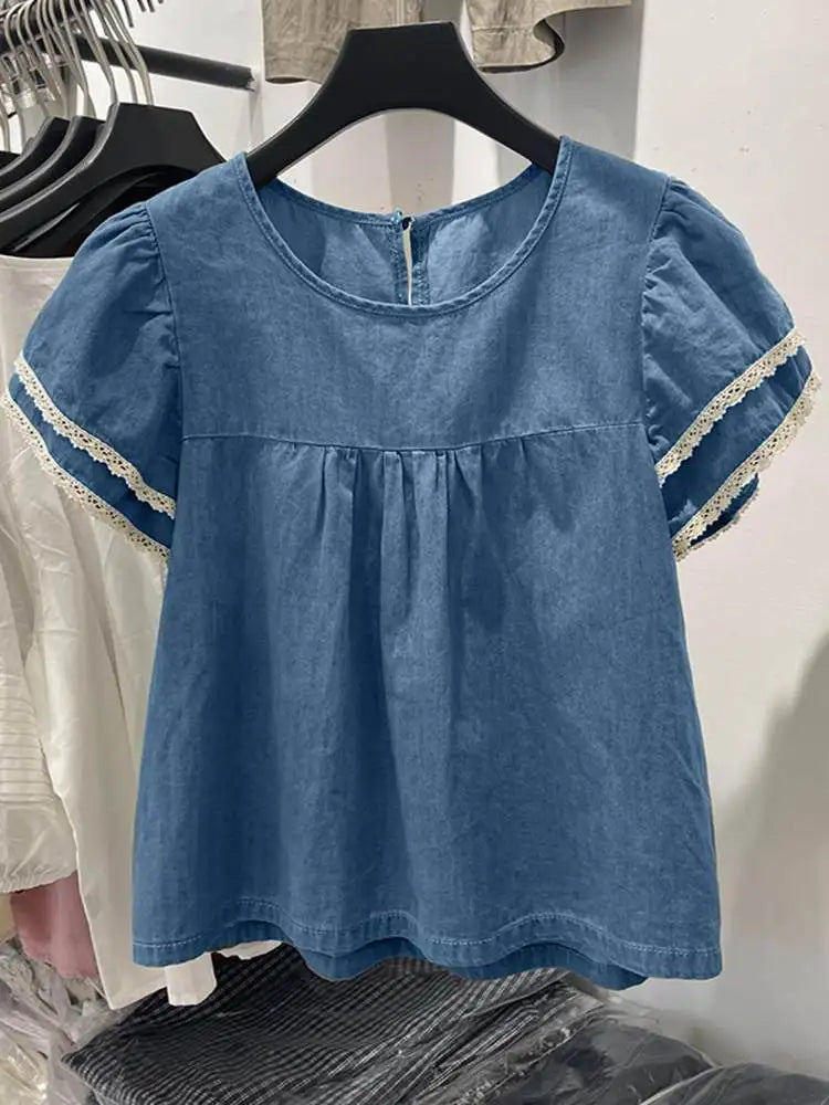 Stylish Decorative Patch Jeans Shirt