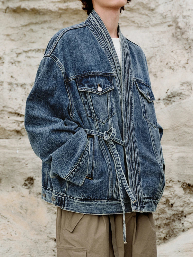 Men's Heavyweight Denim Jacket Washed Blue - OutfitLondon