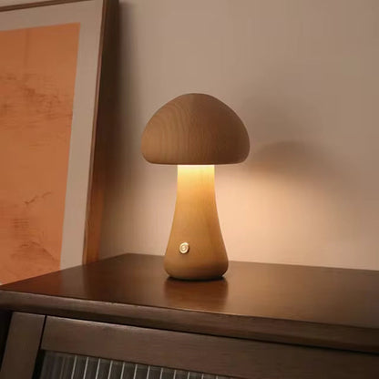 Rustic Wooden Mushroom Shaped Desk Lamp