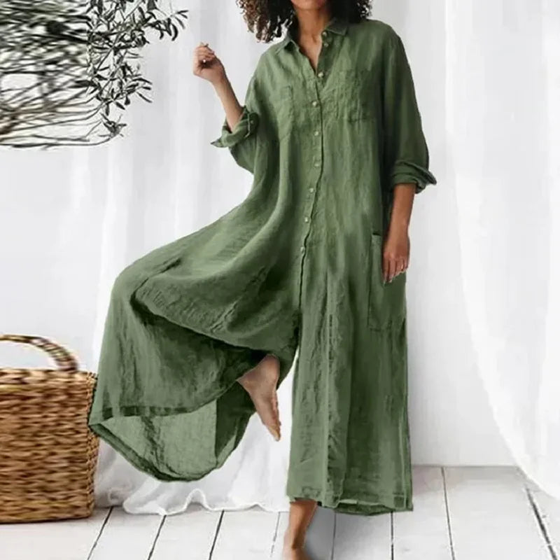 Elegant Women's Casual Summer Linen Button Dress