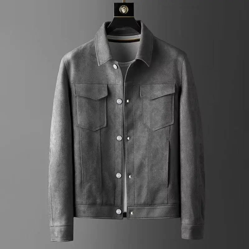 Men's Suede Slim Fit Jacket Polo Neck Collar