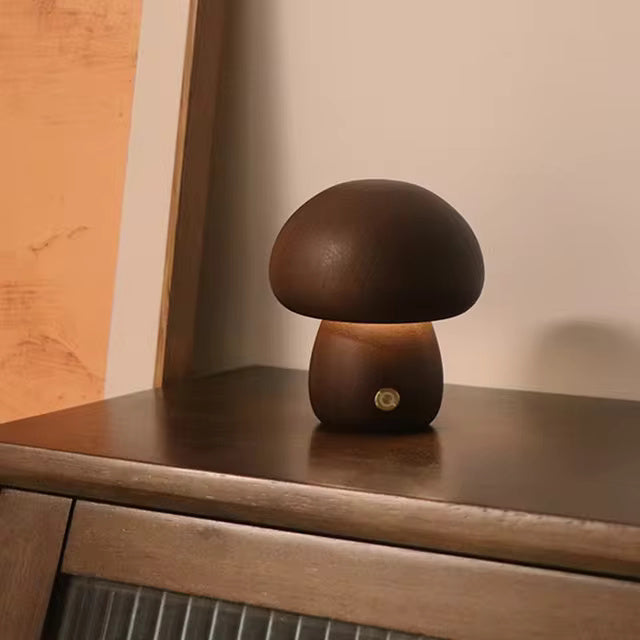 Rustic Wooden Mushroom Shaped Desk Lamp