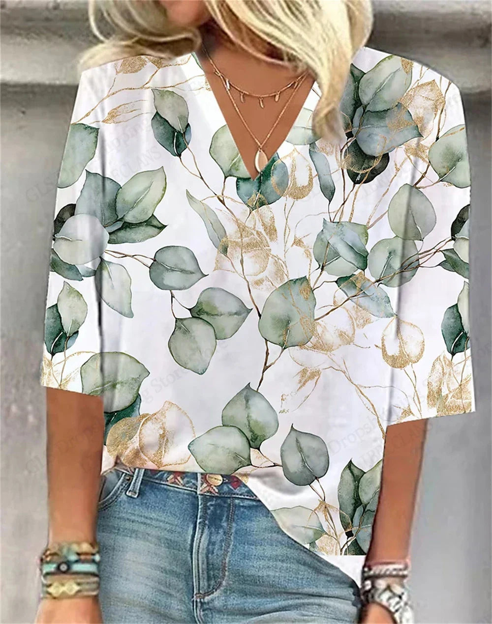 Comfy Floral V Neck Summer Tee Shirt