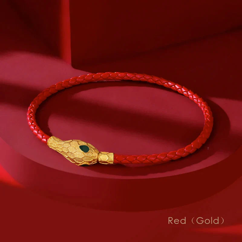 Handwoven Leather Bracelet Gold Serpent Clasp Unisex