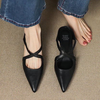 Real Leather Flat Mule Shoes