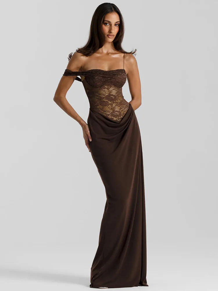 Beautiful Lace Formal Off The Shoulder Gown - OutfitLondon