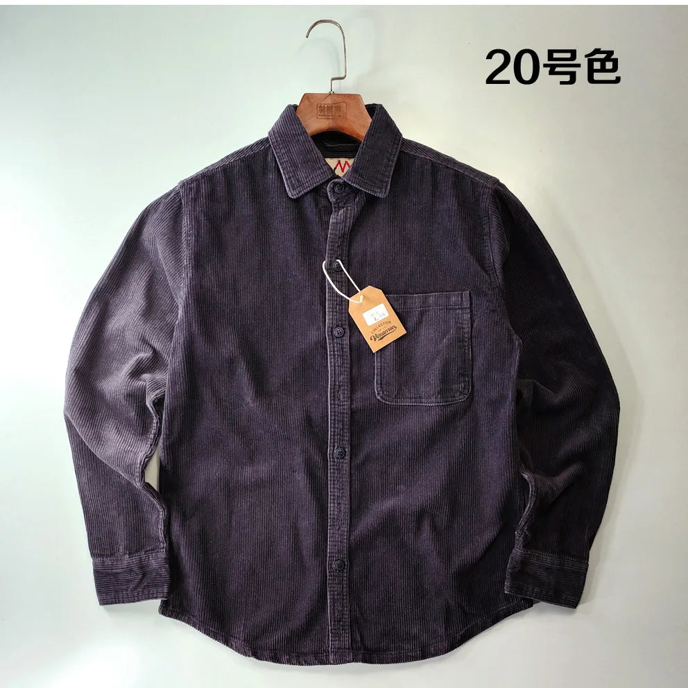 Relaxed Fit Corduroy Button Down Shirt for Men