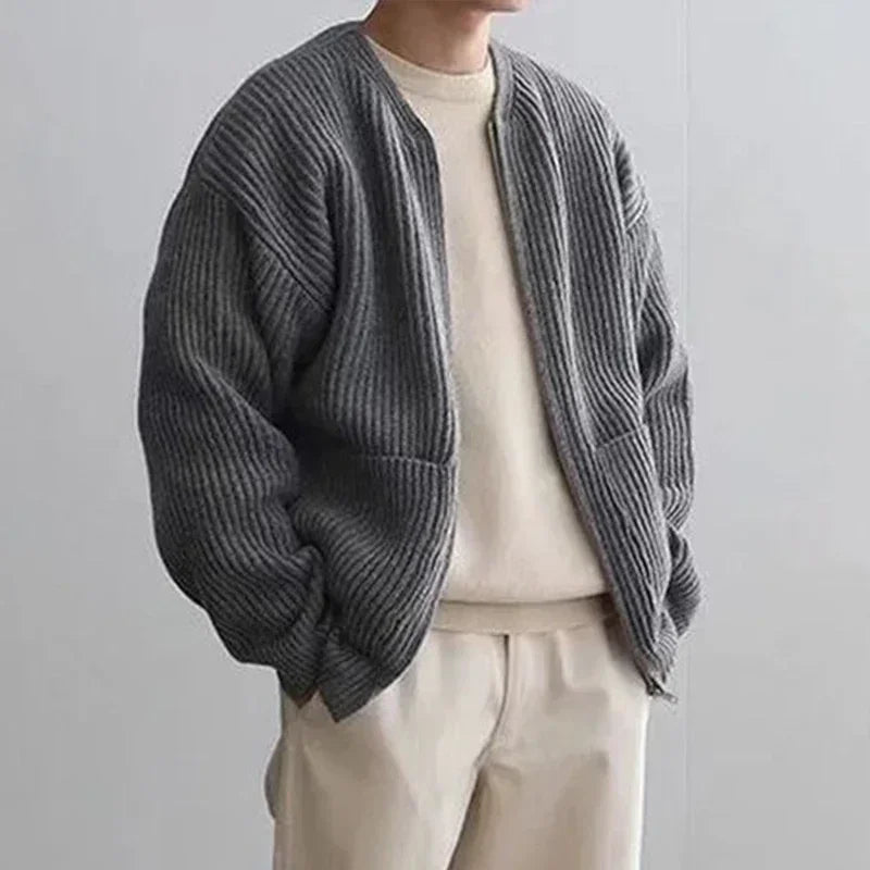 Men's Knit Coat Zipper Closure Breathable Black