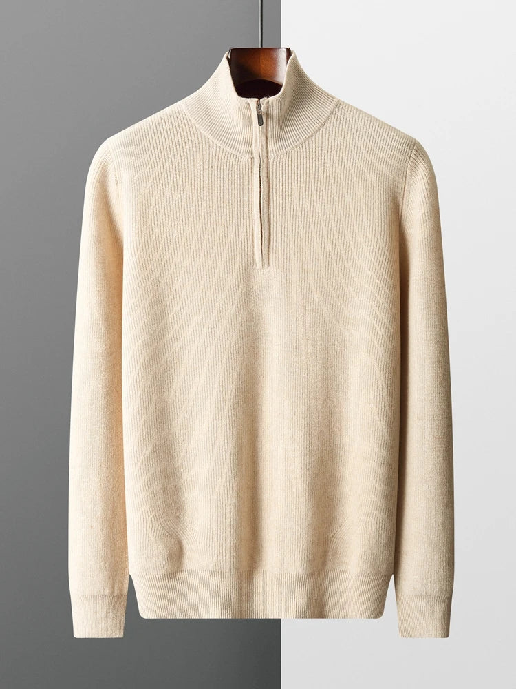 Men's Merino Wool Quarter Zip Pullover Rust Orange Insulated