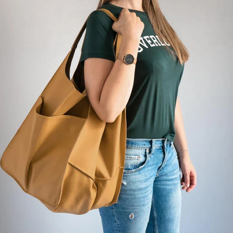 OutfitLondon Leather Tote Bag Spacious With Deep Pockets