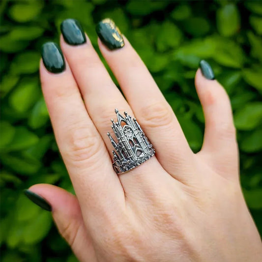 Gothic Cathedral Ring Stainless Steel Silver Tone - OutfitLondon