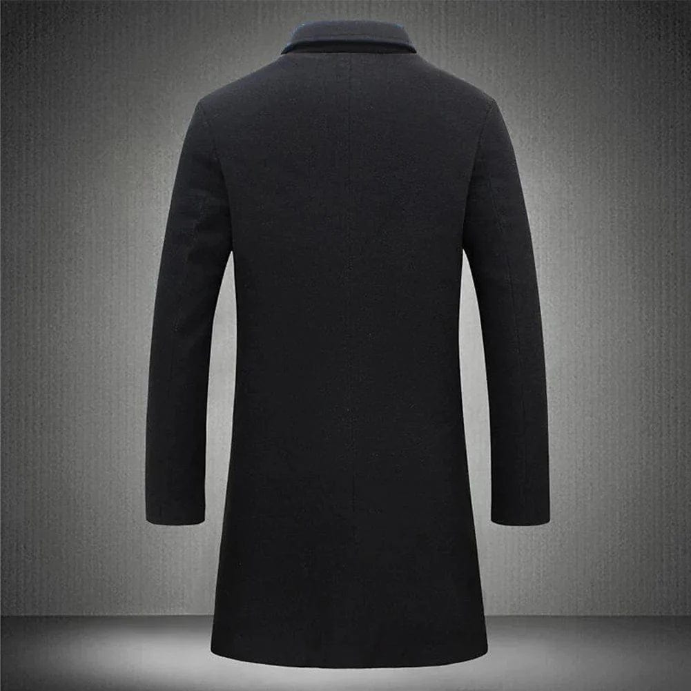Classic Men's Dark Blue Wool Winter Coat