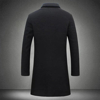 Classic Men's Dark Blue Wool Winter Coat