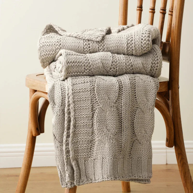 Textured Knit Throw Blanket Ultra Soft Cable Knit Warm Beige - OutfitLondon