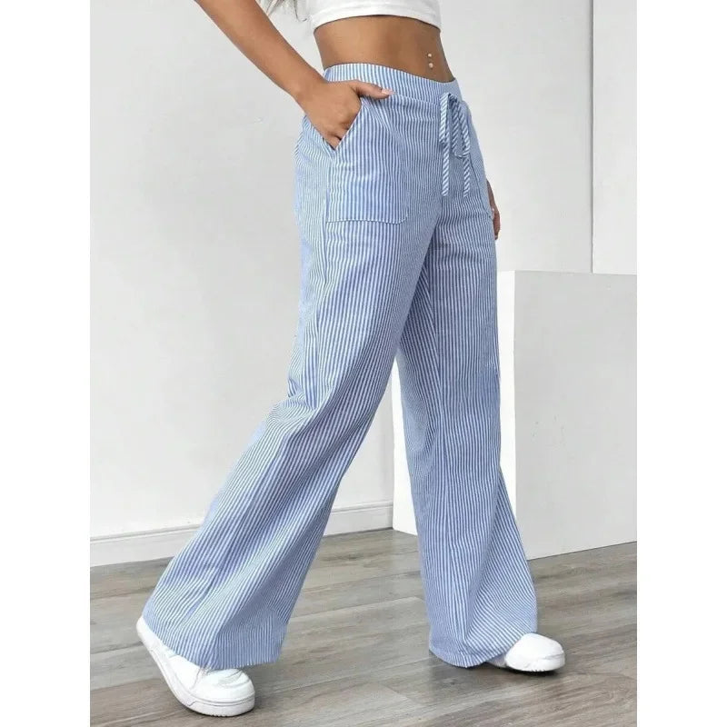 Soft Wide Leg High Waist Stripe Trousers