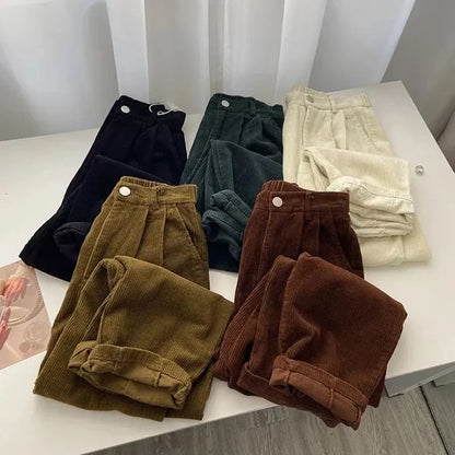 Relaxed Fit Corduroy Wide Leg Pants - OutfitLondon