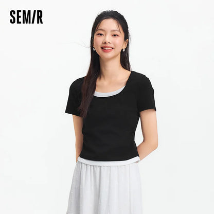 Trendy Fake Crop Top - Slim Fit V Neck T-Shirt - OutfitLondon