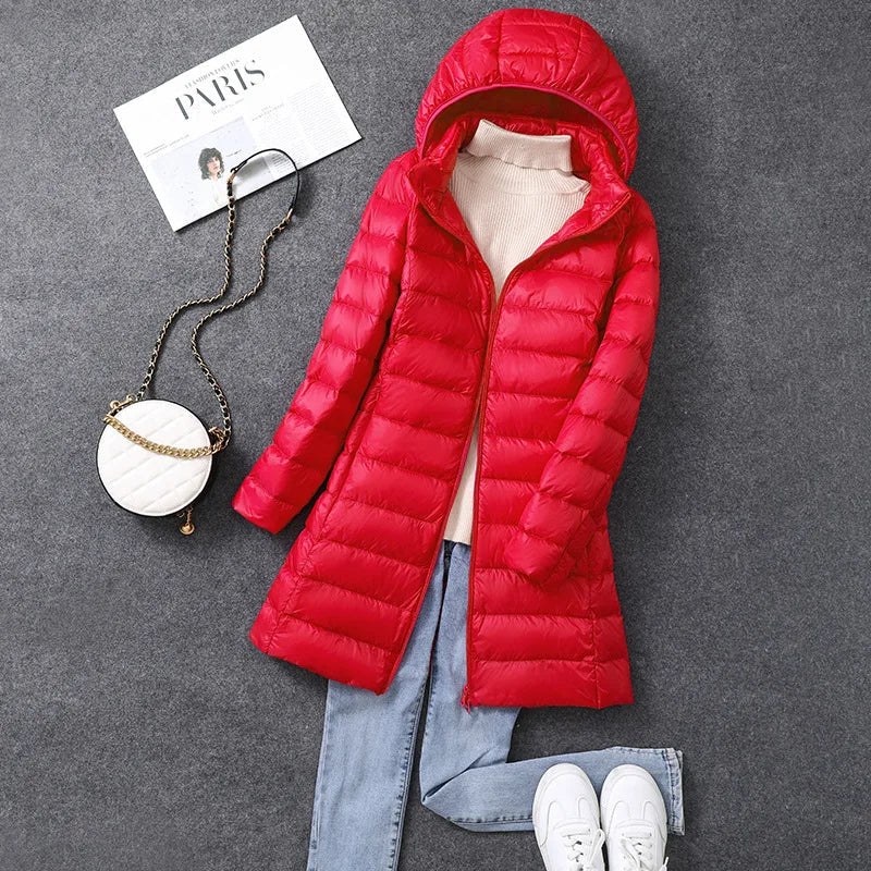 Warm Women's Down Parka Jacket with Removable Hood
