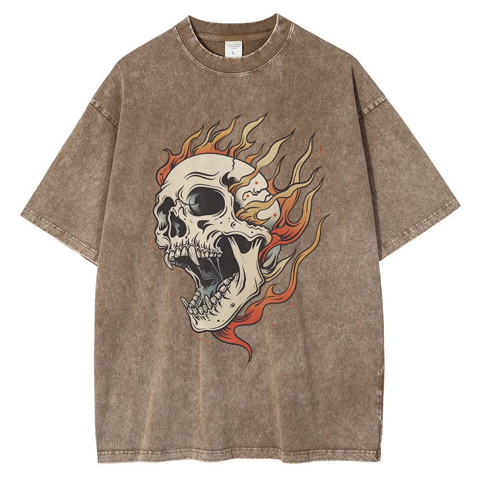 Men's Skull Graphic T-Shirt Acid Wash 100% Cotton Oversized