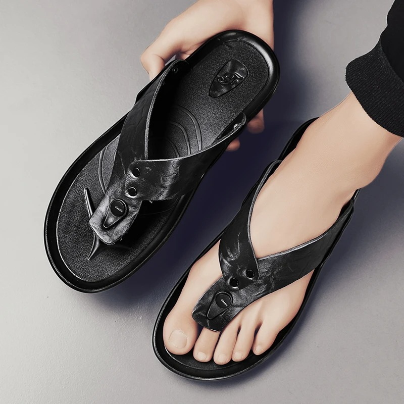 Luxury Leather Slide Sandals with Grip Sole