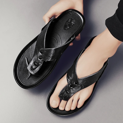 Luxury Leather Slide Sandals with Grip Sole