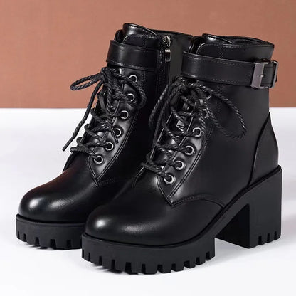 Soft Women's Ankle Boots Waterproof Low Heel Lace Up Shoes
