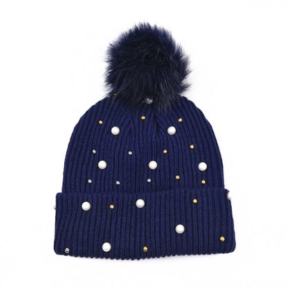 Fuzzy Knit Snow Pom Pom Beanie