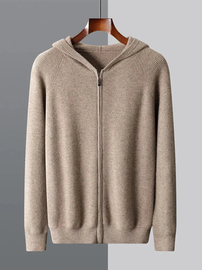 Men's Wool Zip Up Hoodie Thick Heavyweight Knit - OutfitLondon