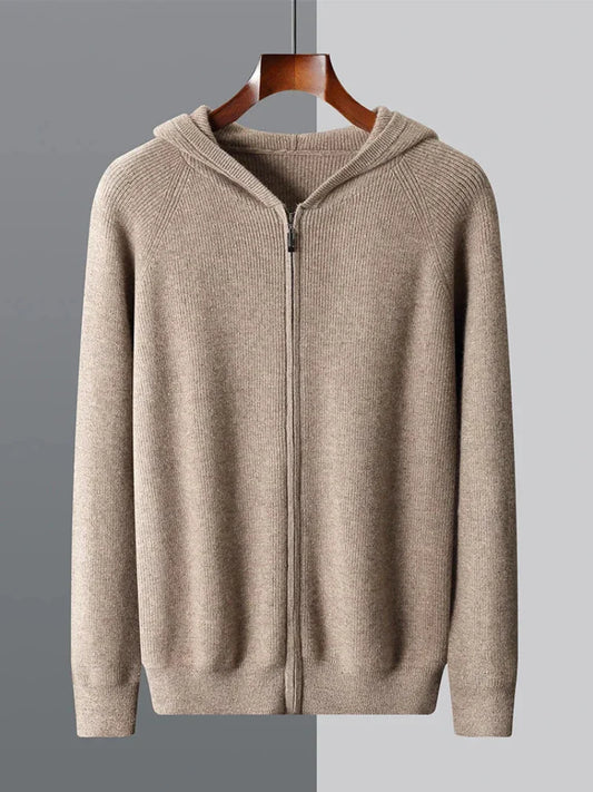 Men's Wool Zip Up Hoodie Thick Heavyweight Knit - OutfitLondon