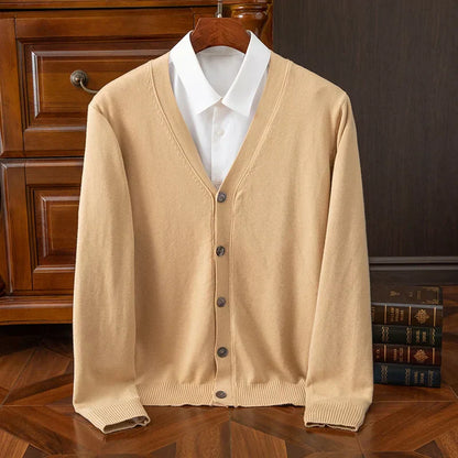 Men's Grey Cashmere Blend Cardigan V Neck Relaxed Fit