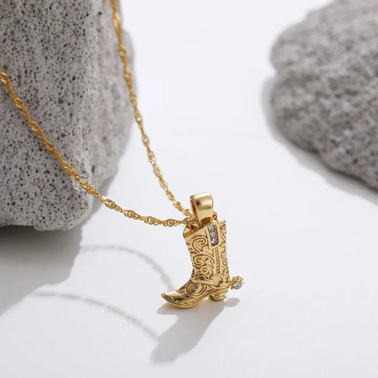 Cowgirl Boot Pendant Necklace - OutfitLondon