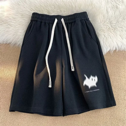 Vintage Style Cat Print High Waisted Shorts