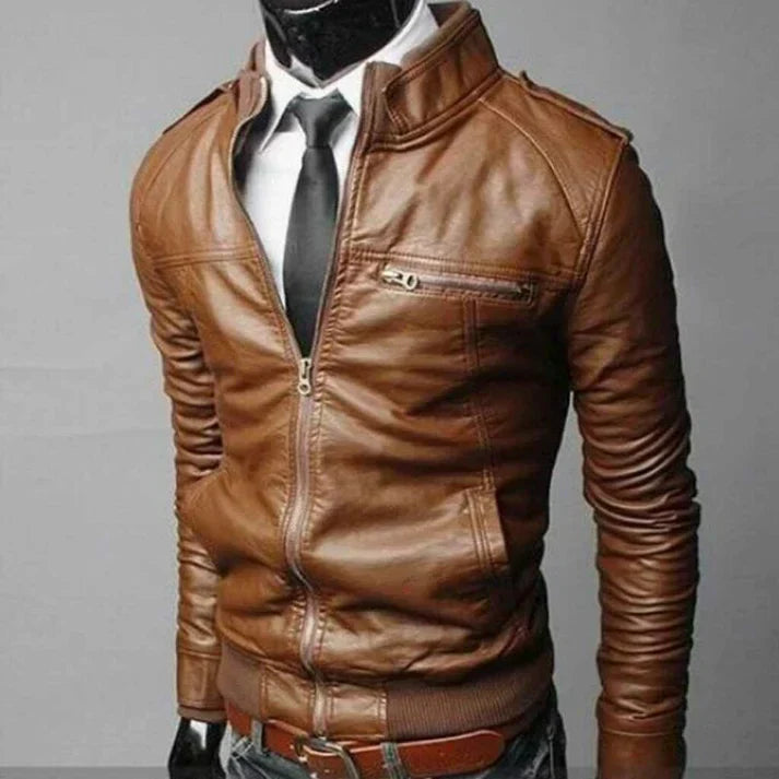 Fashionable Brown Leather Coat - OutfitLondon