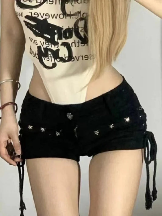 Fashionable Waist High Lace Up Skinny Shorts - OutfitLondon