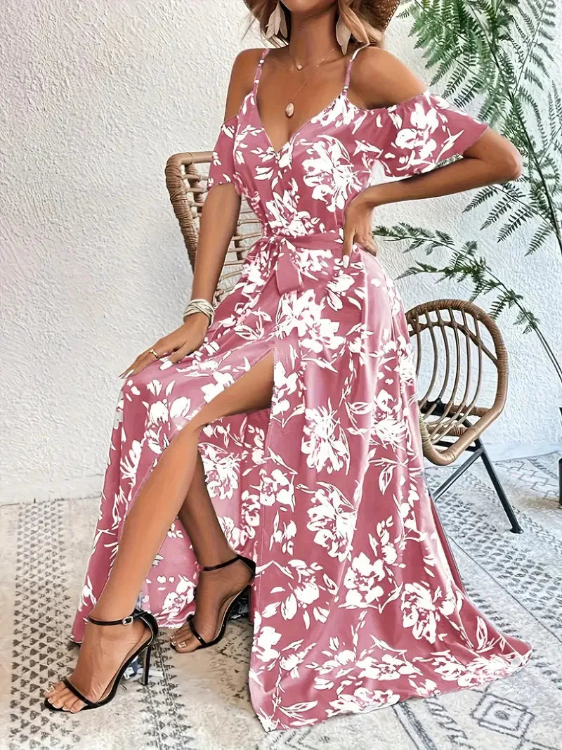 Lovely Women's Floral Maxi Dress with Sleeves