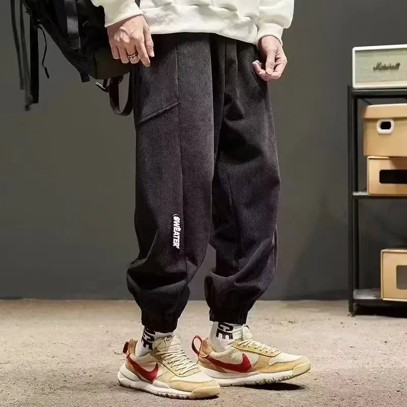 Men's Corduroy Joggers Tailored Fit Elastic Cuffs - OutfitLondon
