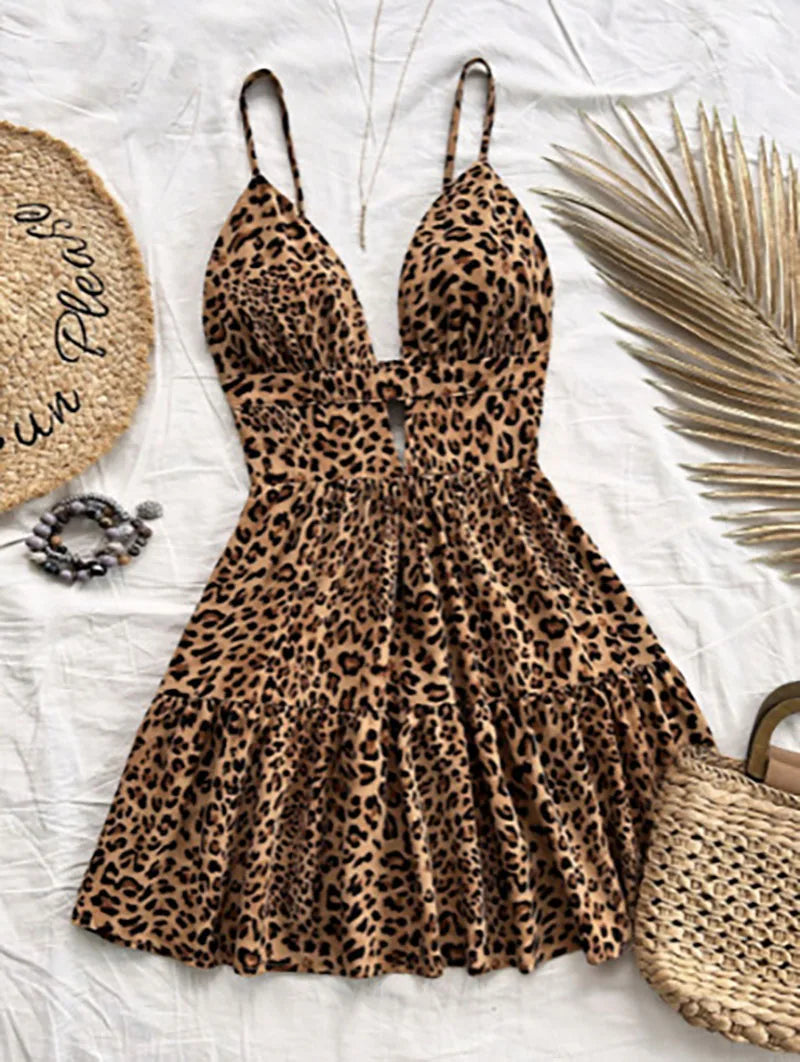 Summer Leopard Print Tank Sundress for Women